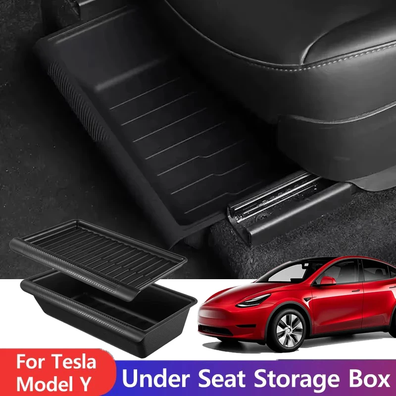 

Under Seat Storage Box for Tesla Model Y Juniper 2025 Center Console Hidden Storage Box Storage Tray Car Interior Accessories