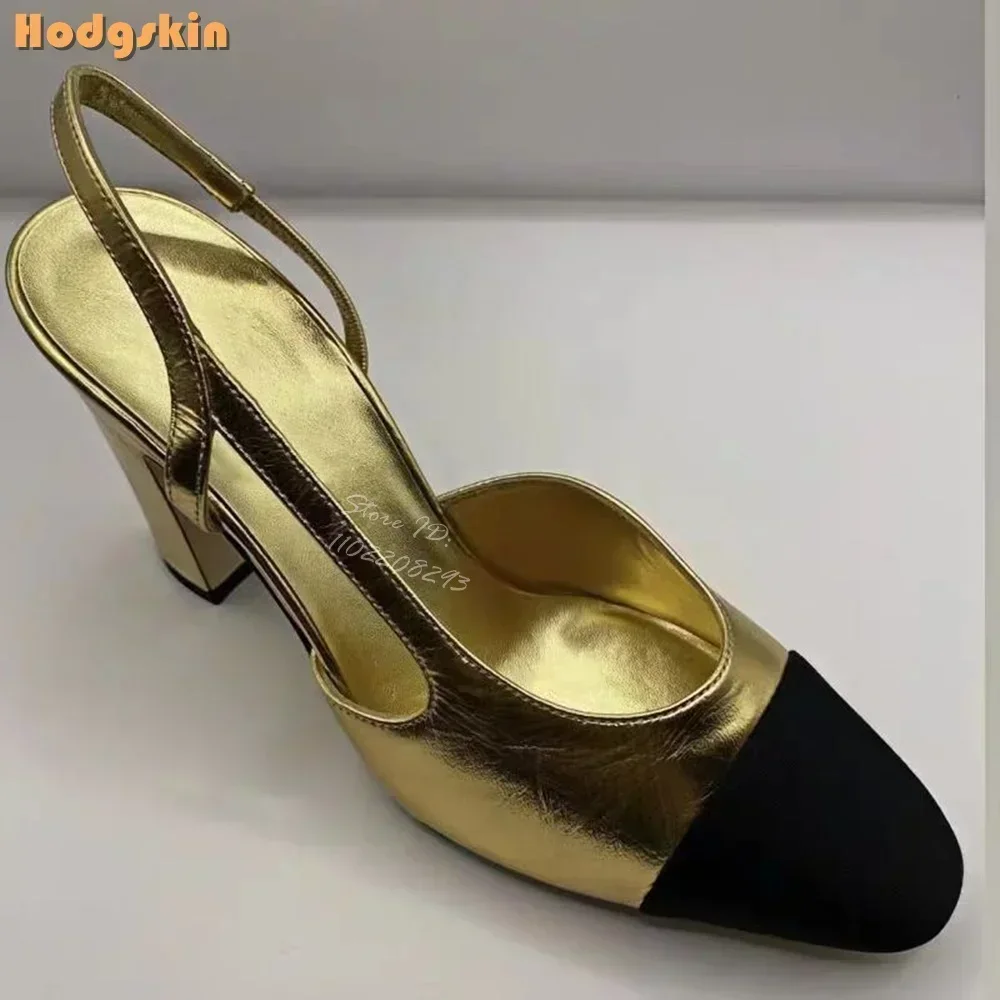 

Сексуальные туфли-лодочки золотого цвета на квадратном каблуке с круглым носком, неглубокие слипоны, сандалии Мэри Джейн, весна 2024, новые элегантные модельные туфли