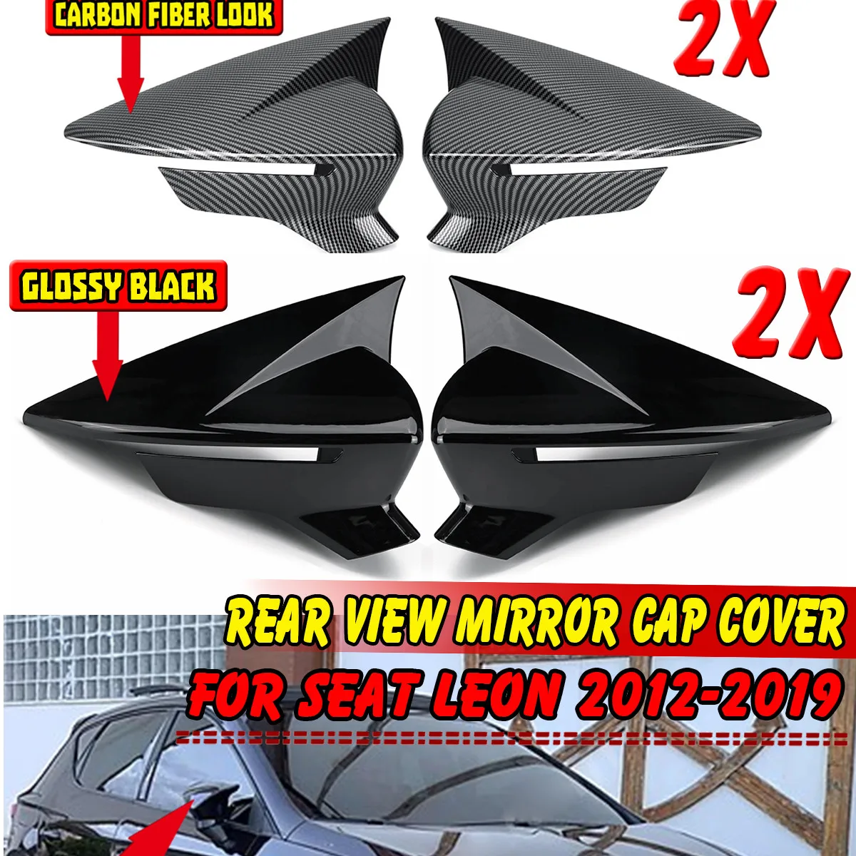 

Glossy Black/Carbon Fiber Bat Wing Mirror Covers Caps Rearview Mirror Case Cover ABS For Seat Leon MK3 MK3.5 5F ST FR 2013-2019