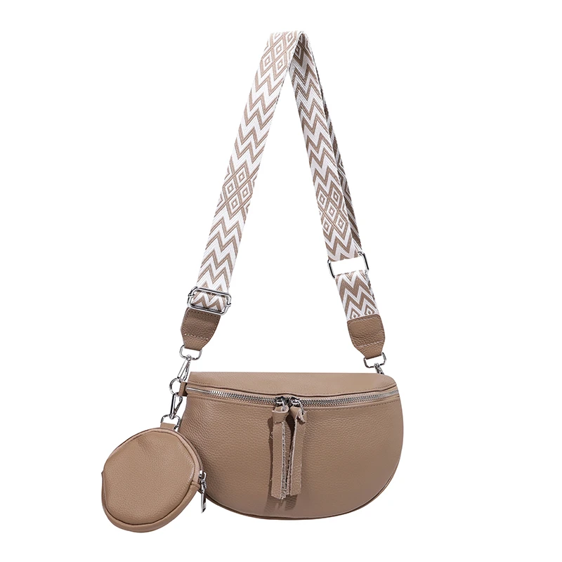 New Female Crossbody Saddle Bag Leather High Quality Chest Bag Fashion Embroidery Shoulder Strap Travel Fanny Pack Witn Pocket