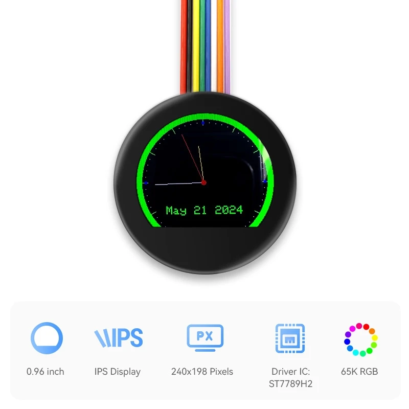 0.96 Inch 240x198 Module ST7789 Round Circular IPS Panel SPI LCD Module Display Screen for ESP32/STM32/Arduino/C51/CH32/RPI