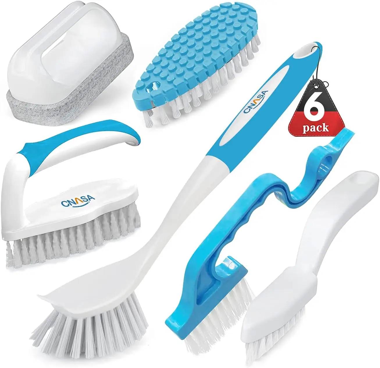 

6 Pack Household Deep Cleaning Set with Scrub, Dish, Bottle, Grout, Crevice & Shoe Brushes for Kitchen, Bathroom & Floor