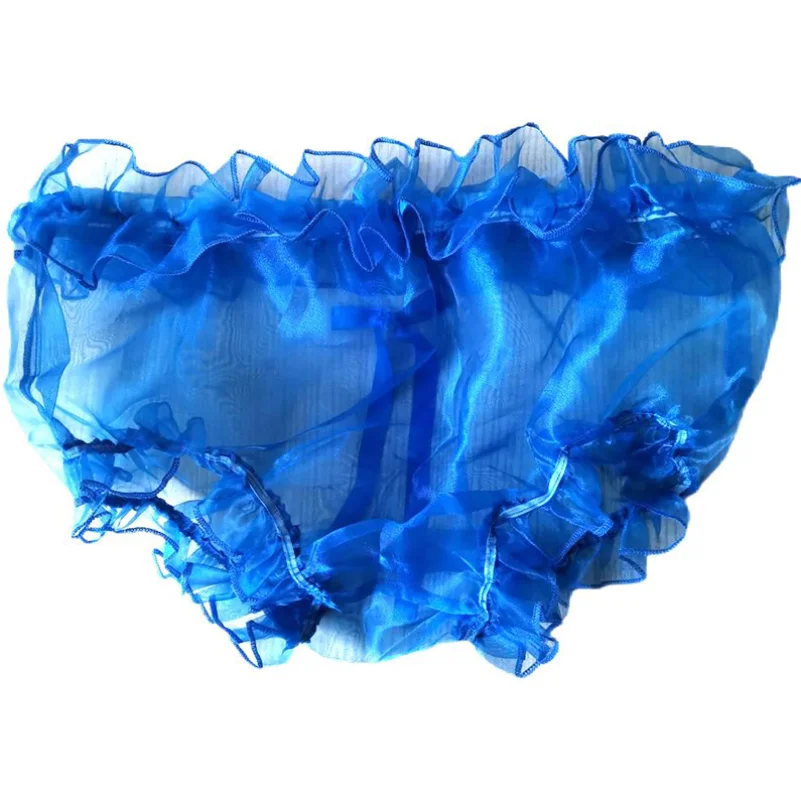 

French Sexy Adult Custom Feminist Cross Dresser Sissy Organza Perspective Elastic Waist Pleated Last Triangular Shorts