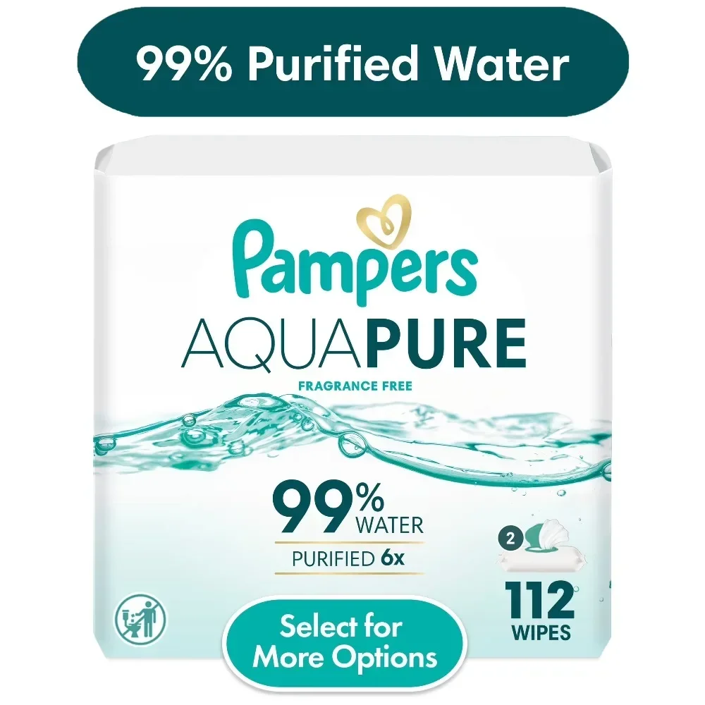 Aqua Pure Baby Wipes Unscented, 2-Pack, 112 Total Wipes, Select for More Options