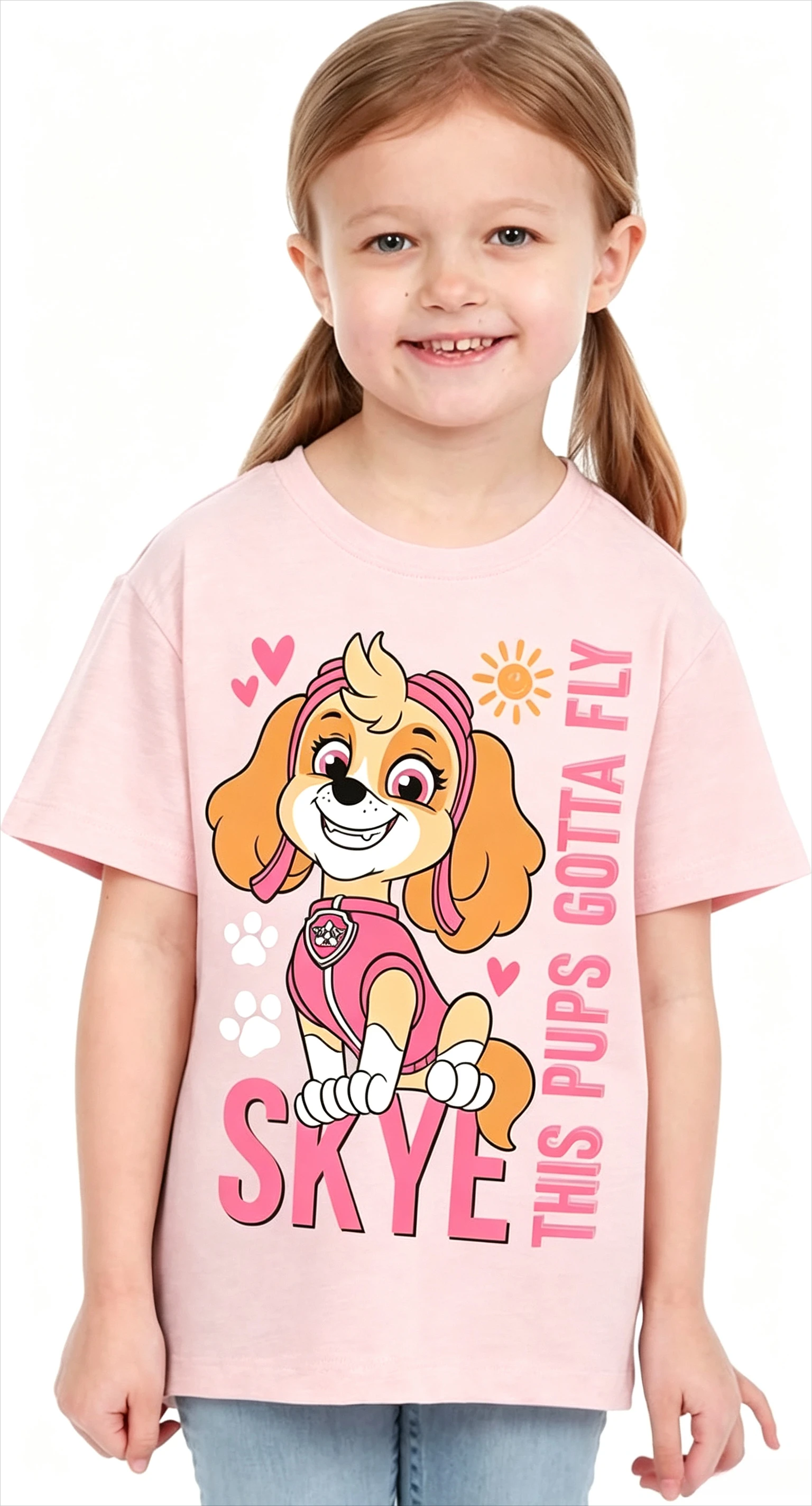 Paw Patrol Girls T‑Shirt Skye This Pups Gotta Fly Cartoon Print Kids Cotton Short Sleeve Tee Summer Casual Children Tops