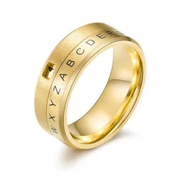 8MM Men's Stainless Steel Alphabet Number Spinner Ring Decoder Design Promise Engagement Wedding Band
