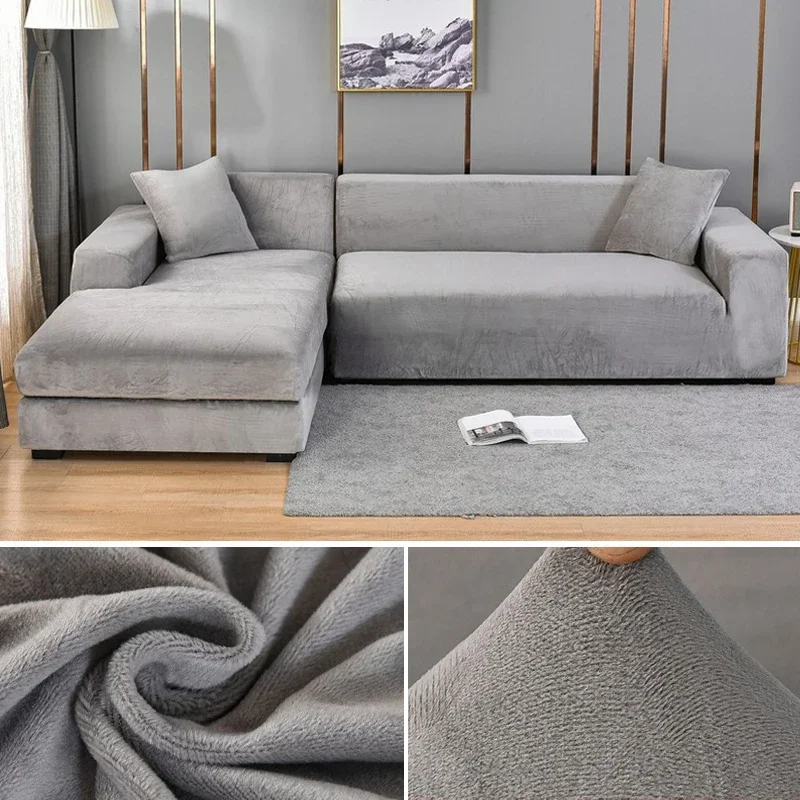 Velvet Sofa Cover Elastic Thick L Shaped Corner Sofa Cover for Living Room 1/2/3/4 Seater Stretch Cover for Sofa Couch Armchair