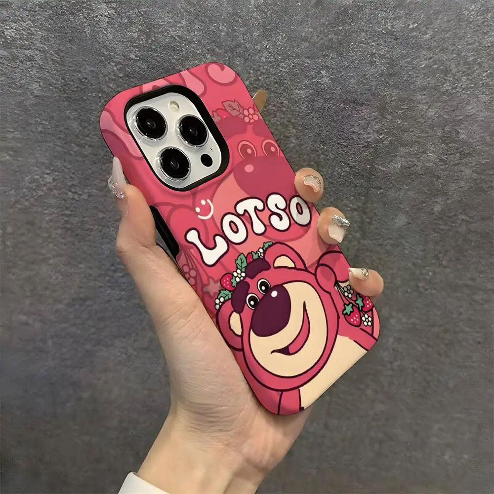 Cute Lotso Phone Case Hard PC For IPhone 16 Pro Max 16 15 14 Plus 13 12 11 Two-in-one Glossy HD Cover