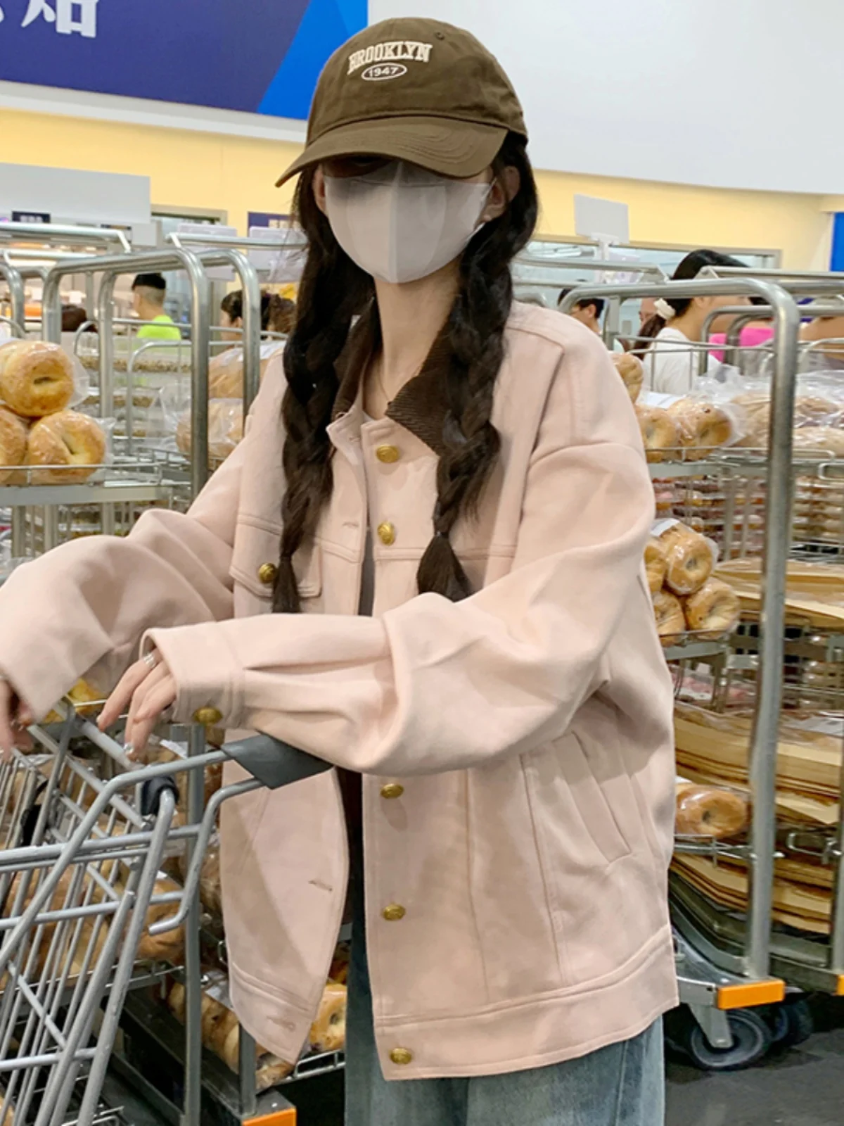 

Baseball Jackets Navy Womens Spring Cold-Proof Multi-Pockets Knitwear Designed Casual Contrast Heavy Stretchy Open-Button Cute