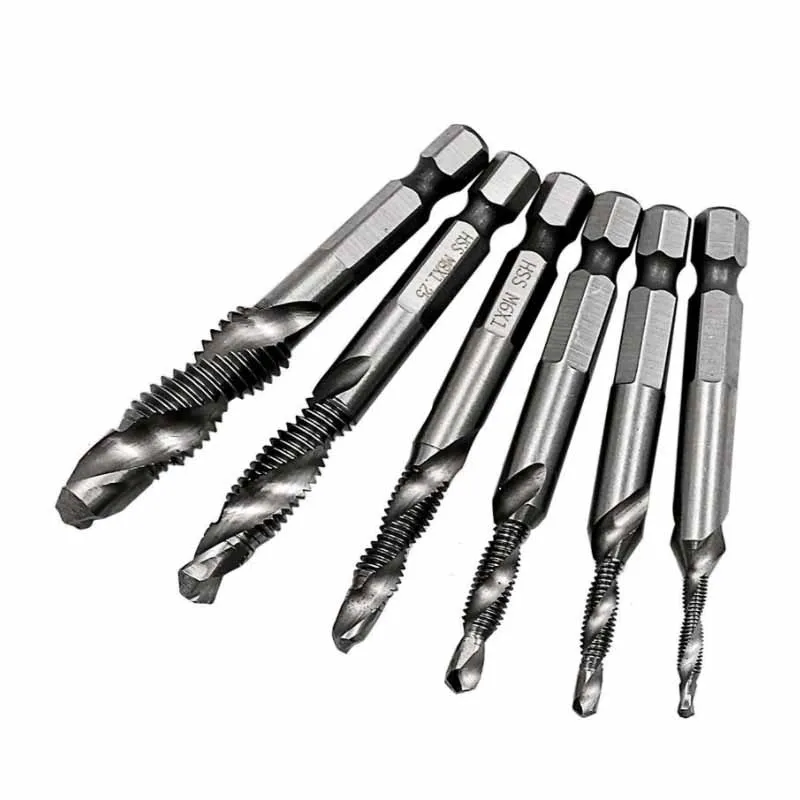 M3 M4 M5 M6 M8 M10 Tap Drill Titanium Plated Hex Shank HSS Screw Machine Compound Hand Tools Metric Thread Tap Drill Bits Set