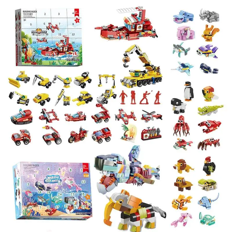 Christmas Advent Calendar Building Block Sets 24Pcs Christmas Sea Animals Toy Kids Christmas Countdown Calendars Gift Box