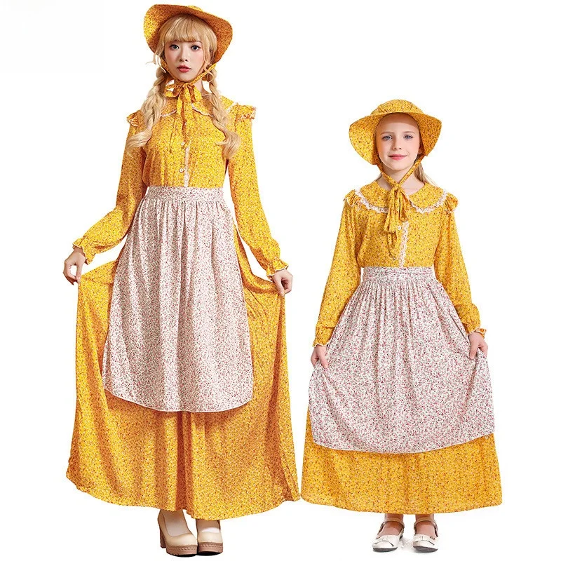 

loween Parent-Child Matching Medieval Peasant Maid Costume for Little Girls Stage Performance Play Dr up Outfit