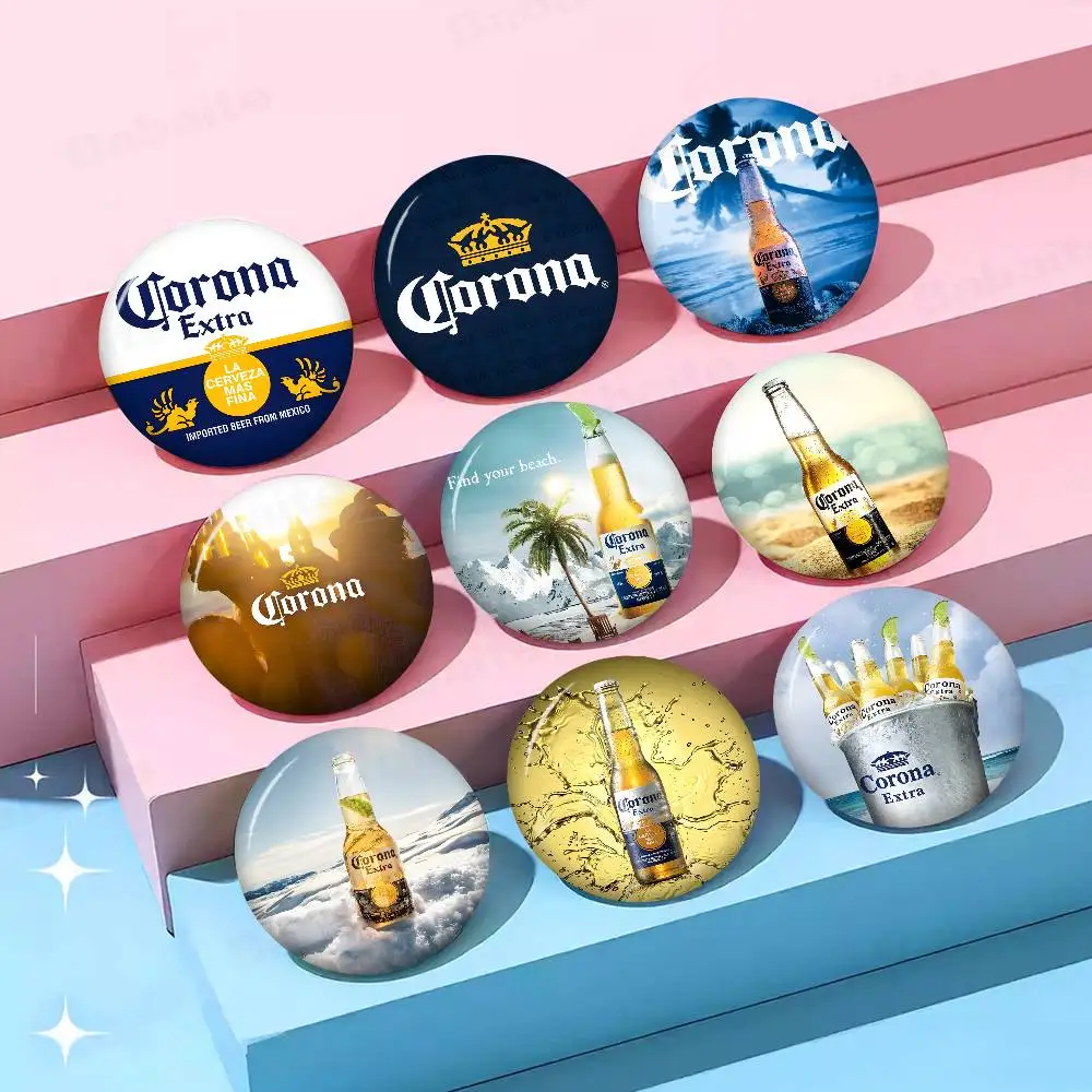 C-Corona E-Extra Beer Tinplate Pin Button Custom Anime Role Old-school Brooch Cartoon Collar Badge Jewelry Gift Fans