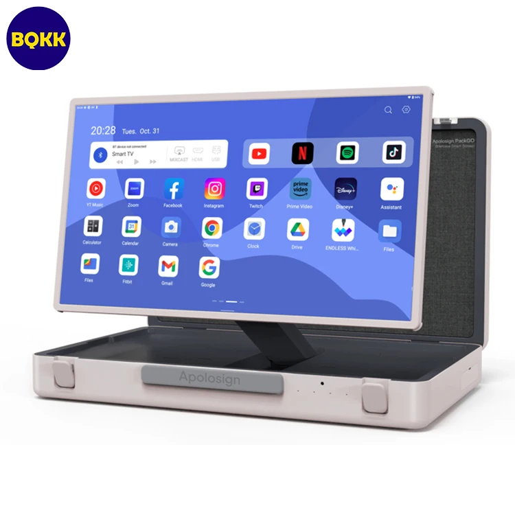27 Inch Game Video Player Rotatable PackGO Briefcase Suitcase Design Camping Trip Display Monitor Touch Screen Smart TV
