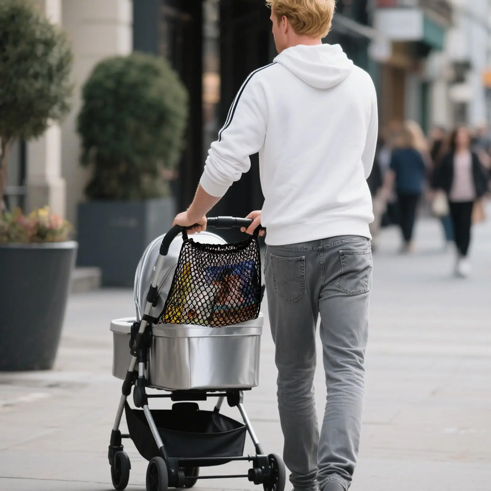 Stroller Organizer Mesh Bag For Baby Accessories Adjustable Pushchair Mesh Pocket Snack Container For Outdoor Walks Diaper