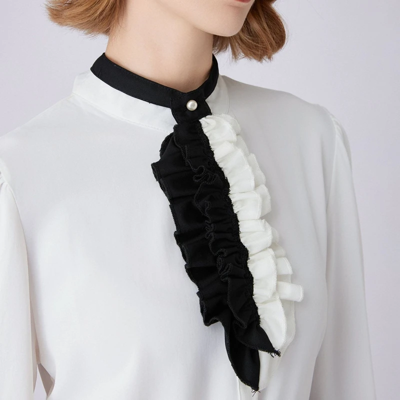 Black White Ruffled Collar Decorative Neckwear Detachable False Collar Women Shirt Necktie Cosplay Party Neck Accessories