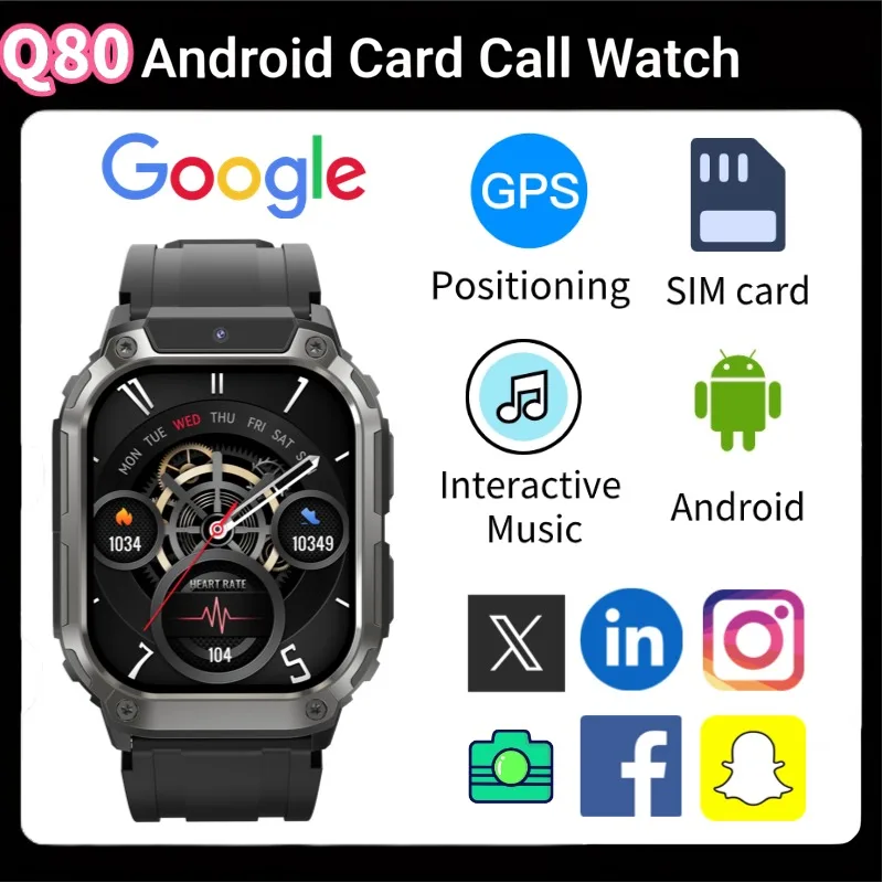 

Q80 Men Smartwatch with 1.95 Inch HD Display 5G WiFi Health Fitness Tracker 750mAh Waterproof for Apple Android Phones GPS