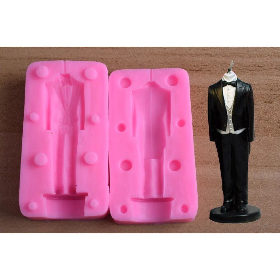 Aomily 3D Wedding Dress Suit Shapex Silicone Clip Mold Cake Molds Baking Pastry Chocolate Candy Jelly Cake Decoration Mould