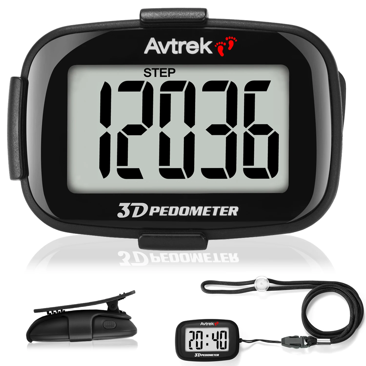 Avtrek Portable Mini Step Counter 3D Pedometer Digital Pocket Watch Clock for Outdoor Sport Fitness Running Walking Step Tracker