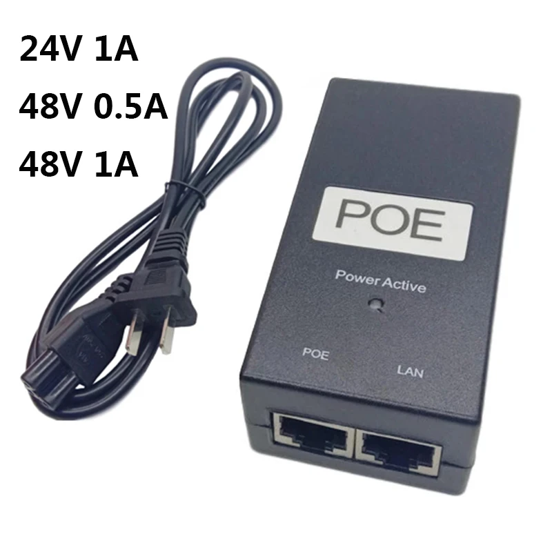 AC DC PoE Injector Power Adapter Supply 24V 48V 0.5A 1A CCTV Active Ethernet 12 24 48 Volt 1000mA 500mA for IP Camera