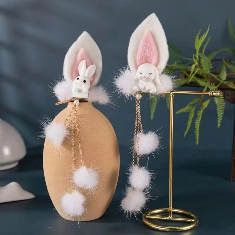 2026 Cute Children's Hairball Little Rabbit Hair Clip Hanfu Headwear Ancient Style Costume Hairball Pair Clip
