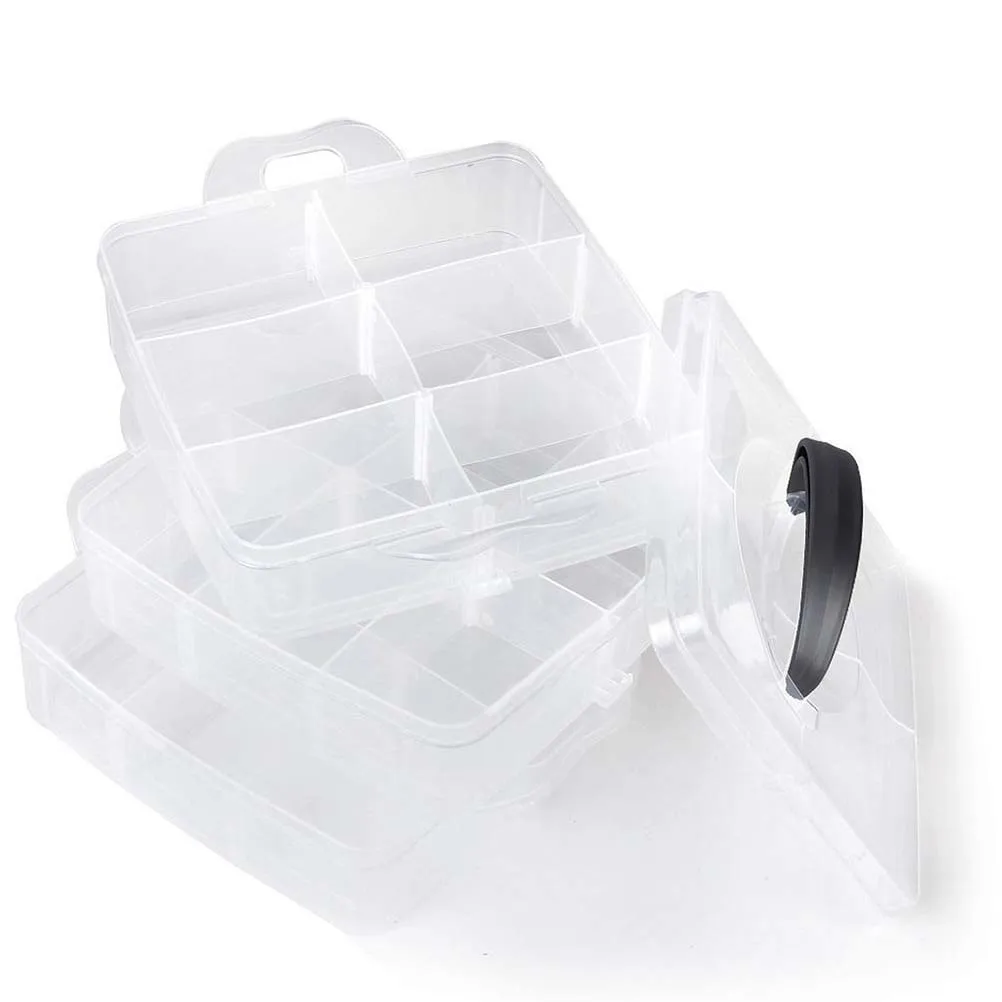 

3 Layer 18 Grid Clear Jewelry Storage Box 15X15X13Cm Adjustable Compartments 7.5X5X3.5Cm Transparent Hard Plastic Organizer For