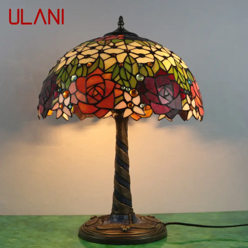 ULANI Tiffany Glass Table Lamp LED Creative Retro Flowers Desk Light Fashion Decor For Home Living Room Bedroom Bedside