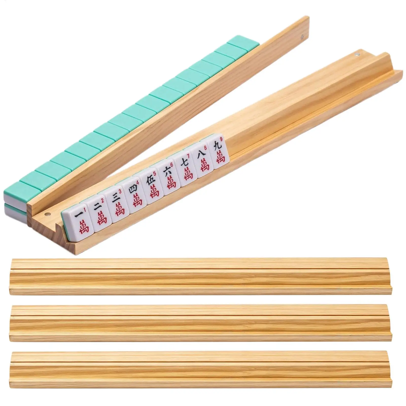 Mahjong Racks 4-Piece Non-slip Wooden Mahjong Racks with Pushers Set of 4 for Adults Family Traveler Home Outdoor Travel Camping