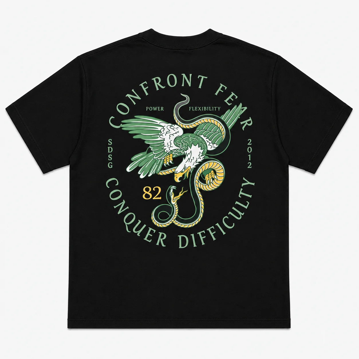 Oversized Men's T-shirts Crew Neck T-Shirt Eagle Snake Confront Fear Conquer Difficulty Graphic Print Sleeve Streetwear Tee