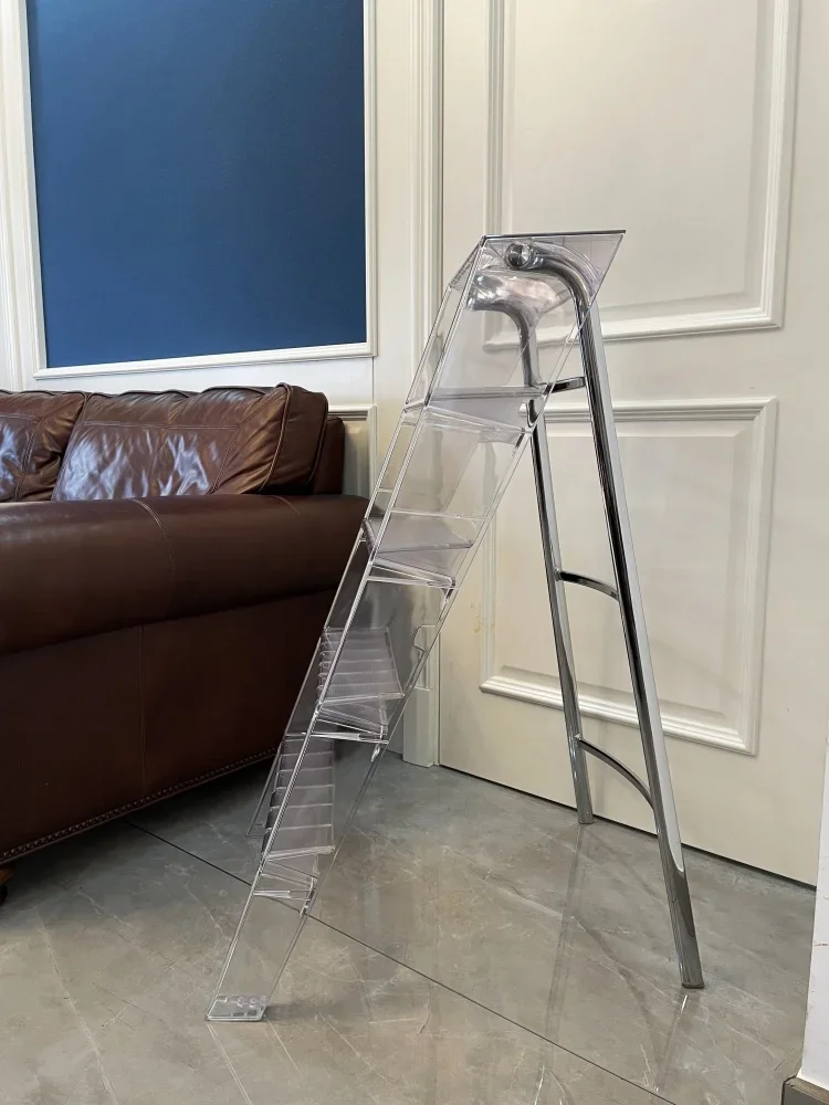 5 Steps Herringbone Transparent Acrylic Folding Ladder Step Stool with Anti-Slip Sturdy Wide Pedal Lightweight Household Kitchen