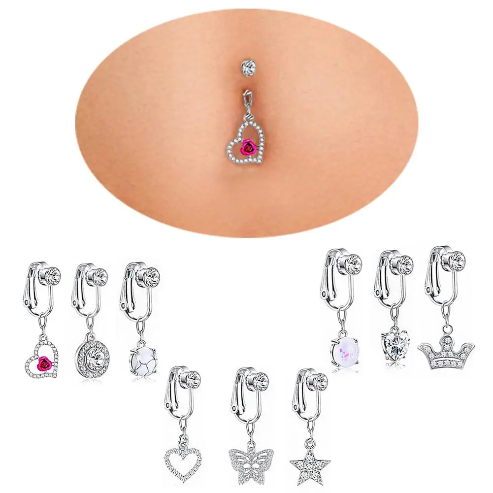 

1 PC New Faux Fake Belly Fake Belly Piercing Clip On Umbilical Navel Belly Button Cartilage Clip On Earrings Body Jewelry