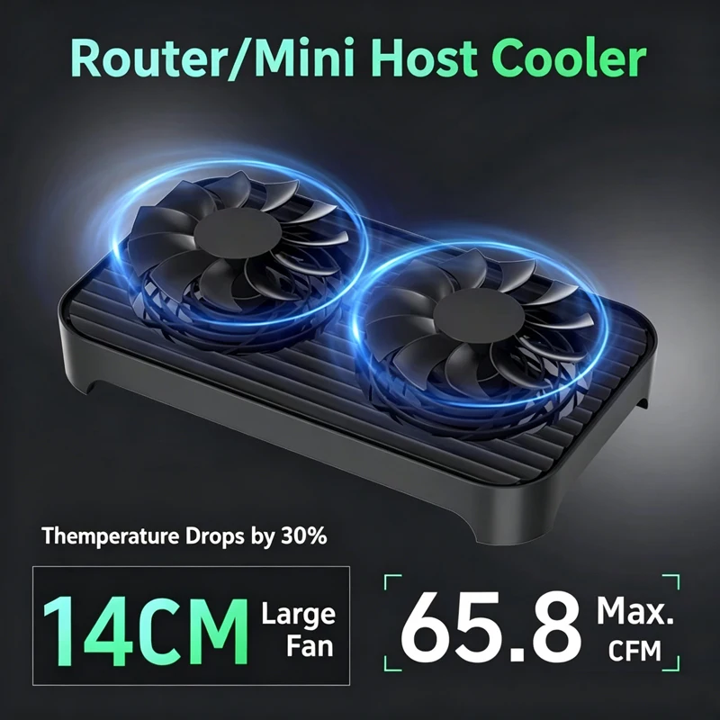 5V USB Cooling Fan Z-X4 Router Heat Sink Base 14CM Dual Fan mini Set-Top Box Host Bracket