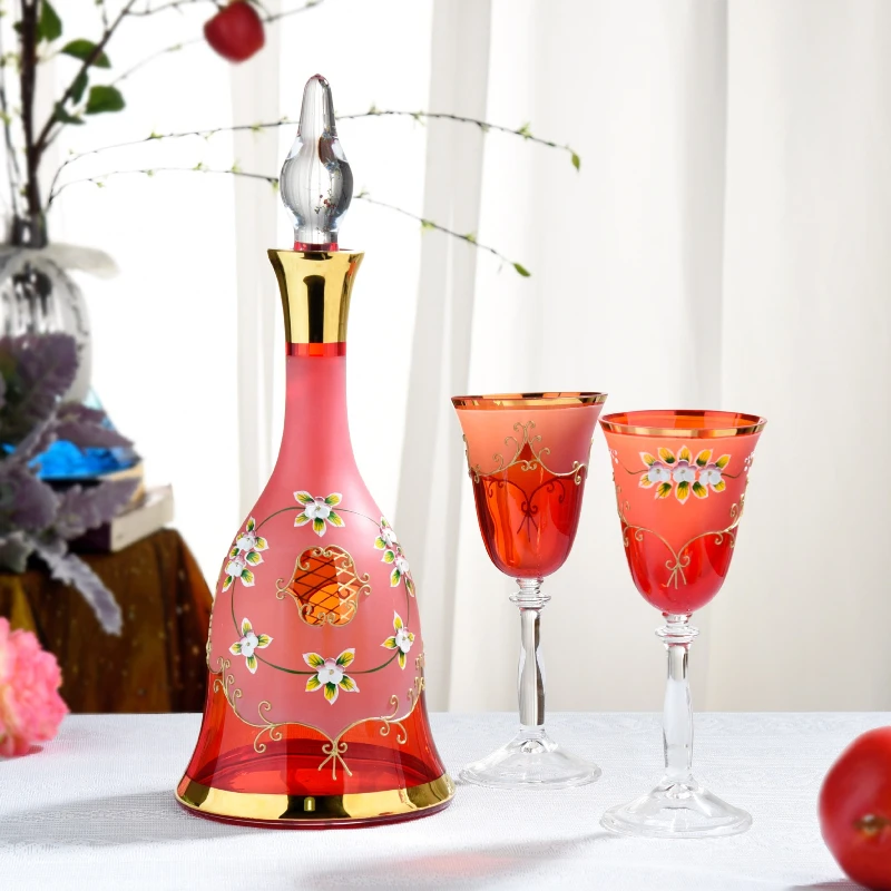 Red collection wine set, enamel flower creative wine set
