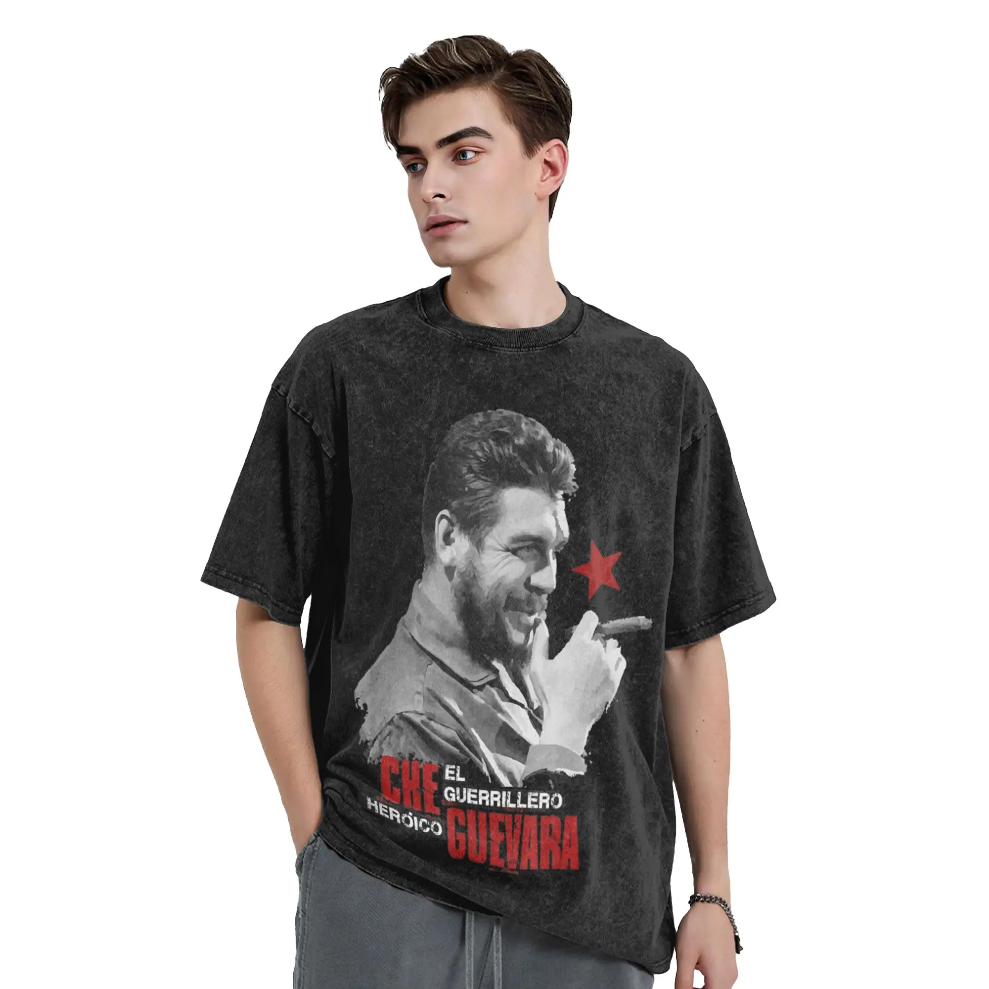 Casual Che Guevara T-Shirts for Men O Neck Cotton Washed T Shirt  Short Sleeve Tees Gift Idea Clothing