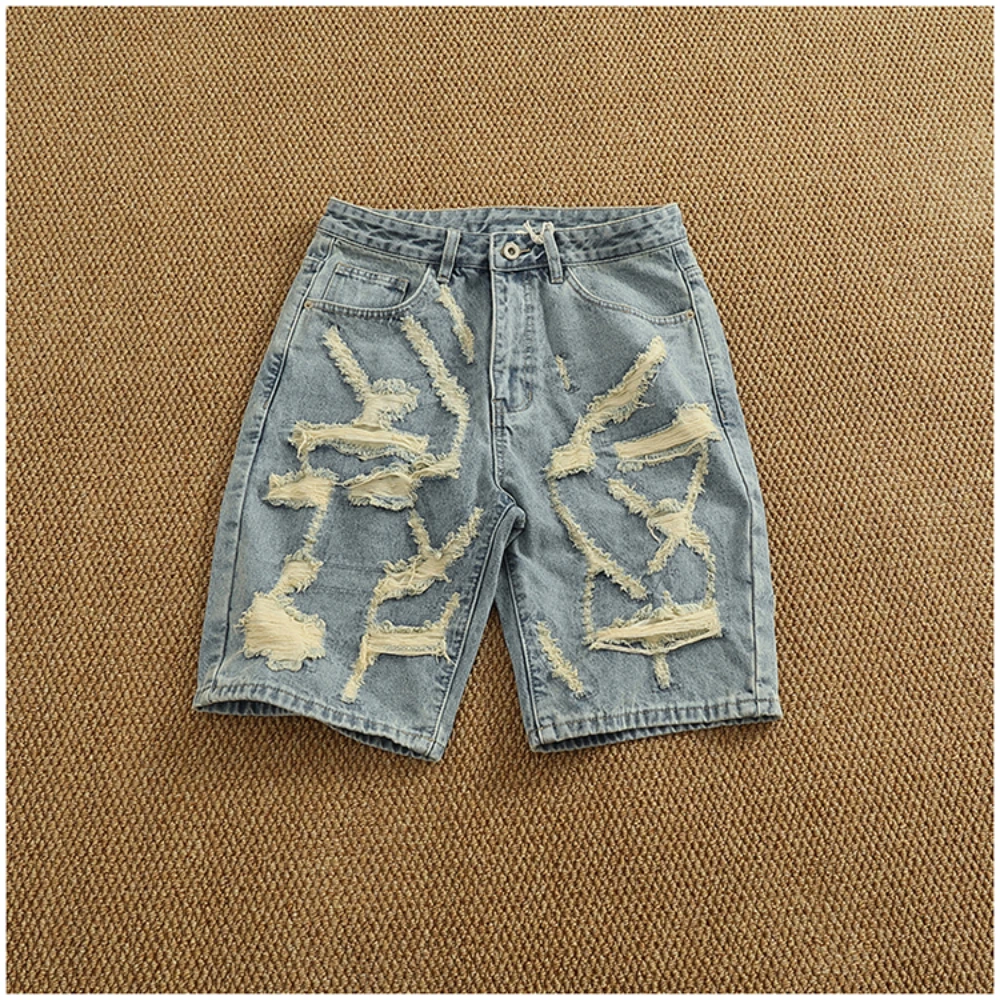 

Ripped hole plankton handsome high street trend denim shorts men summer everything to do old washed pants five quarter pants