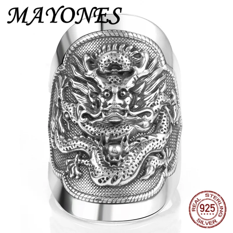 

990 Sterling Silver Wide Edition Lucky Dragon Ring Men's Personalized Retro Domineering High-end Jewelry Gift