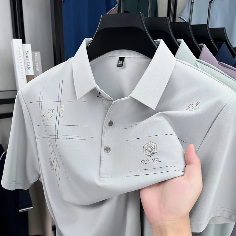 Men's Luxury Quality Printed Lapel Polo Shirt Summer Business Casual Short Sleeved Cool Non marking Non iron T-shirt Men's Wear view 4