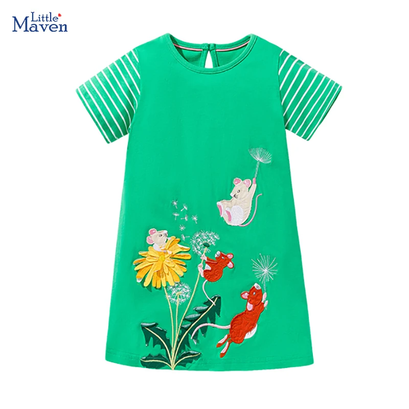Little Maven Sommer-Kinderkleidung, Kinderbekleidung für Babys, Mädchen, Baumwolle, Cartoon-Maus, Blumen, Kleider, Urlaubsgeschenke