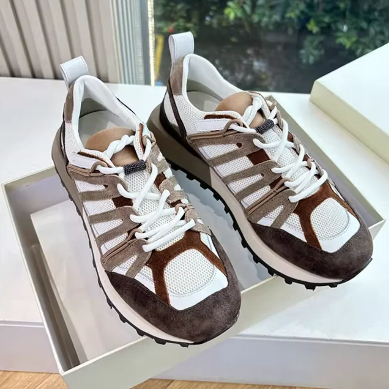 

Women's New Design Breathable Mesh High-Top Sneakers with Color Block and Thick Soles, Men's Sporty Casual Shoes