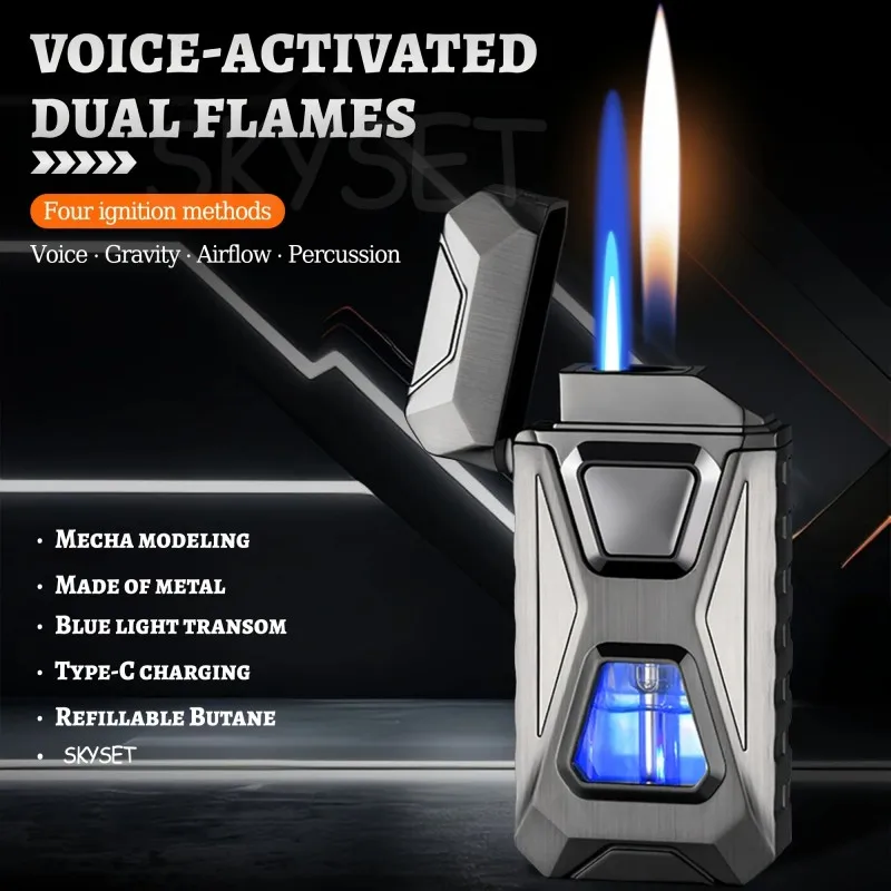

Metal Windproof Cigar Lighter Jet Torch Gas Two Types Flames Unusual Lighters Smoking Accessory Butane Gadgets for Men