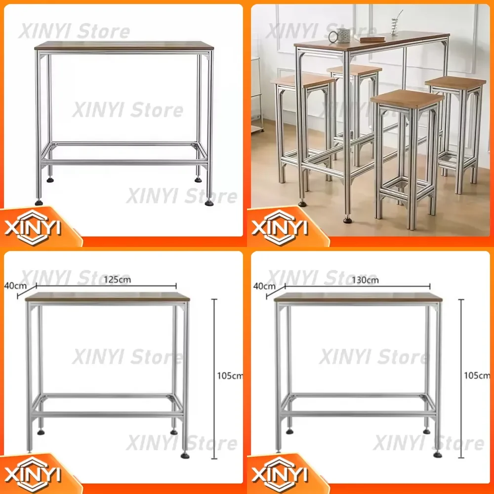 Solid Wood High Bar Table and Chair Set for Modern Coffee Shop Wall Bar Simple Contemporary Aluminum Profile Bar Furniture