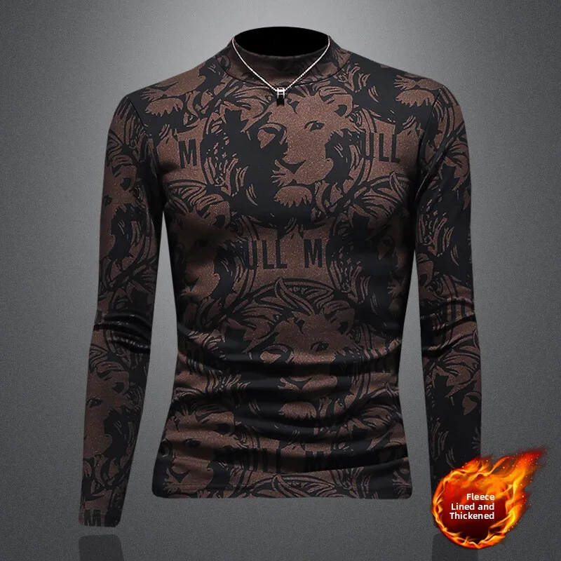

Men's Fce Lined Thi Long Sve T-irt round Ne Printed Slim Fit Faionable Autumn Winter Tiger Print Base irt Trendy