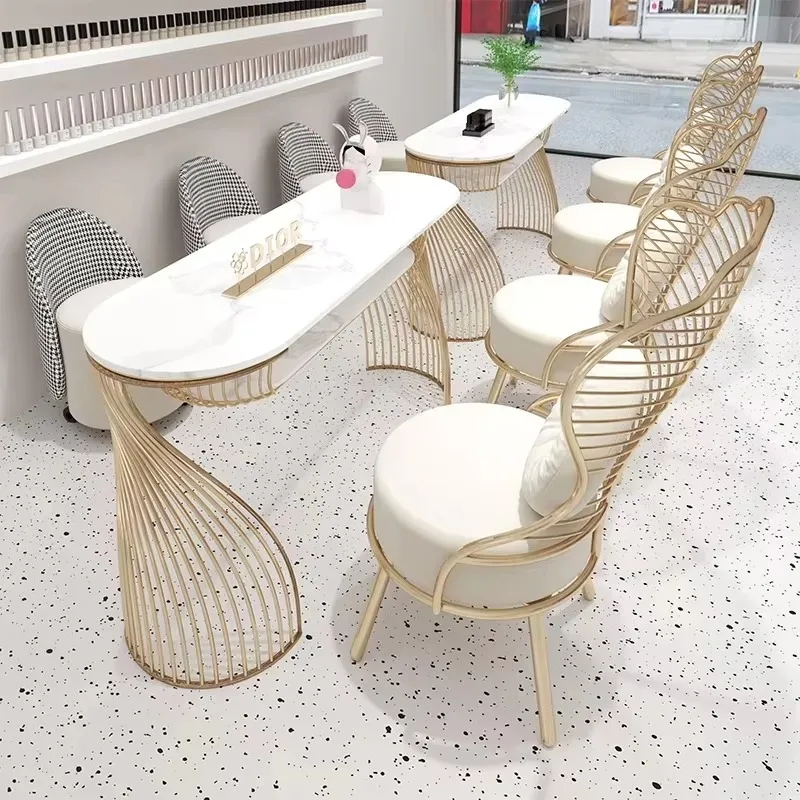 Light Luxury Salon Furniture Manicure Table High Praise Rate Popular Nail Professional Custom Modern Metal Aluminum