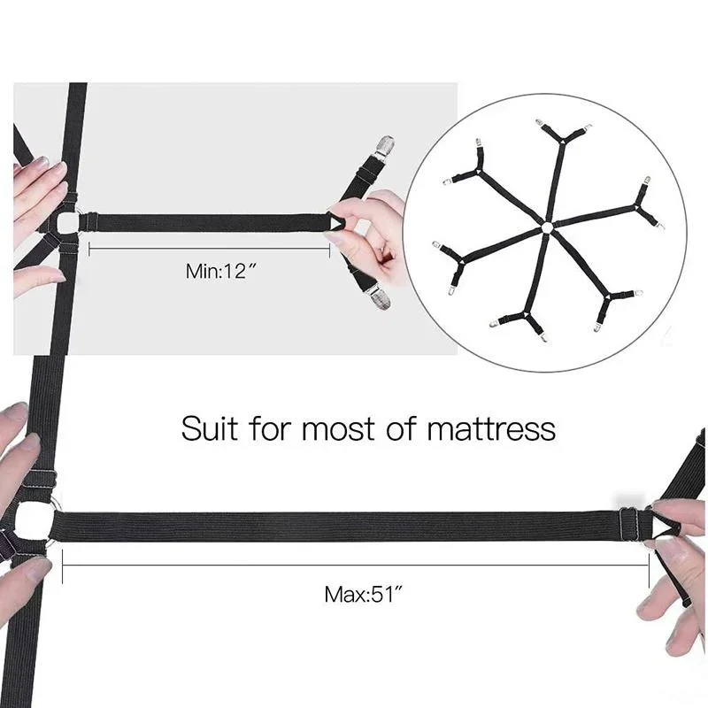 12 Clips Adjustable Elastic Bed Sheet Holder Mattress Clip Fasteners Cover Blankets Non-Slip Fixing Strap Grippers Black/White