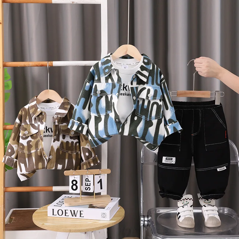 New Spring Autumn Baby Girls Clothes Children Boys Letter Jacket T-Shirt Pants 3Pcs/Sets Fashion Infant Clothing Kids Tracksuits