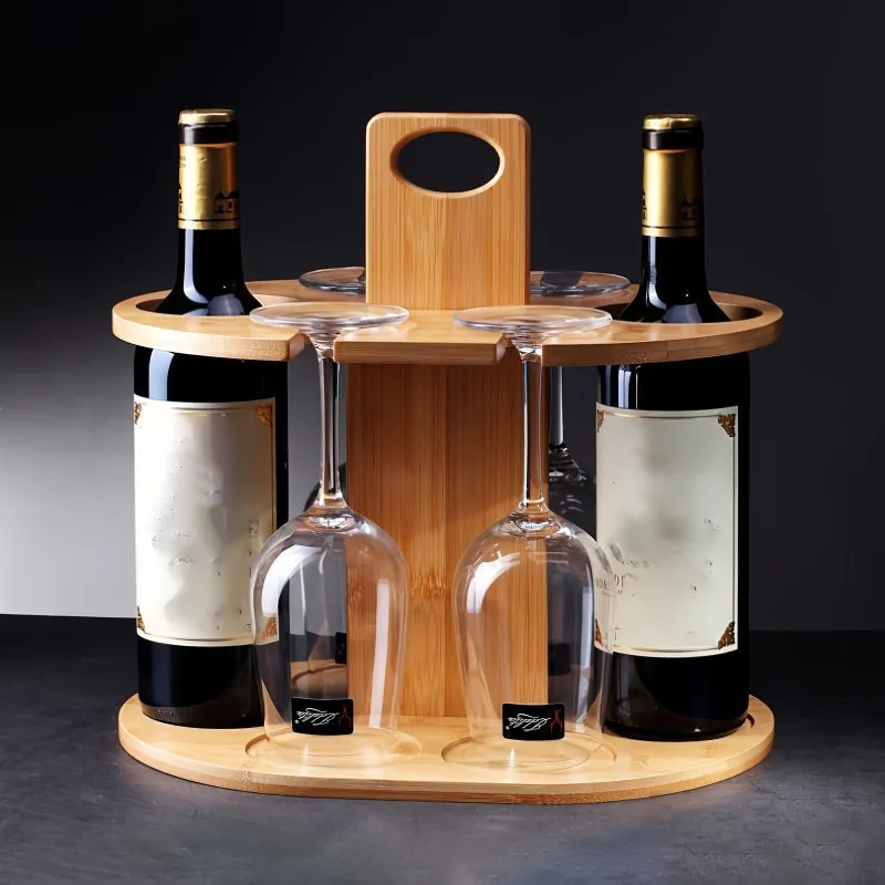 Outdoor Portable Wooden Red Wine Stand, Bamboo High Legged Cup Stand, Upside Down Cup Stand Hanging Wine Glass Stand