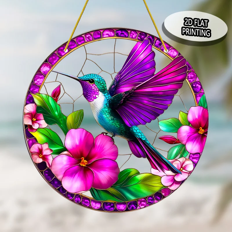 2D Flachdruck, 1 Stück, Kolibri mit Sonnenfängern, Garten-Sonnenfänger (20 x 20 cm), Tropische Wandkunst, Vogel-Dekorationen