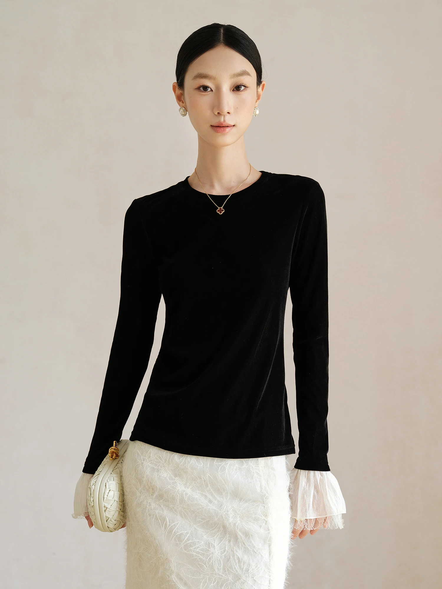 

Удобная бархатная круглая футболка Ne с кружевными лепестками Bell Sve Faionable Base Layer irt Мягкая, приятная для кожи, дышащая