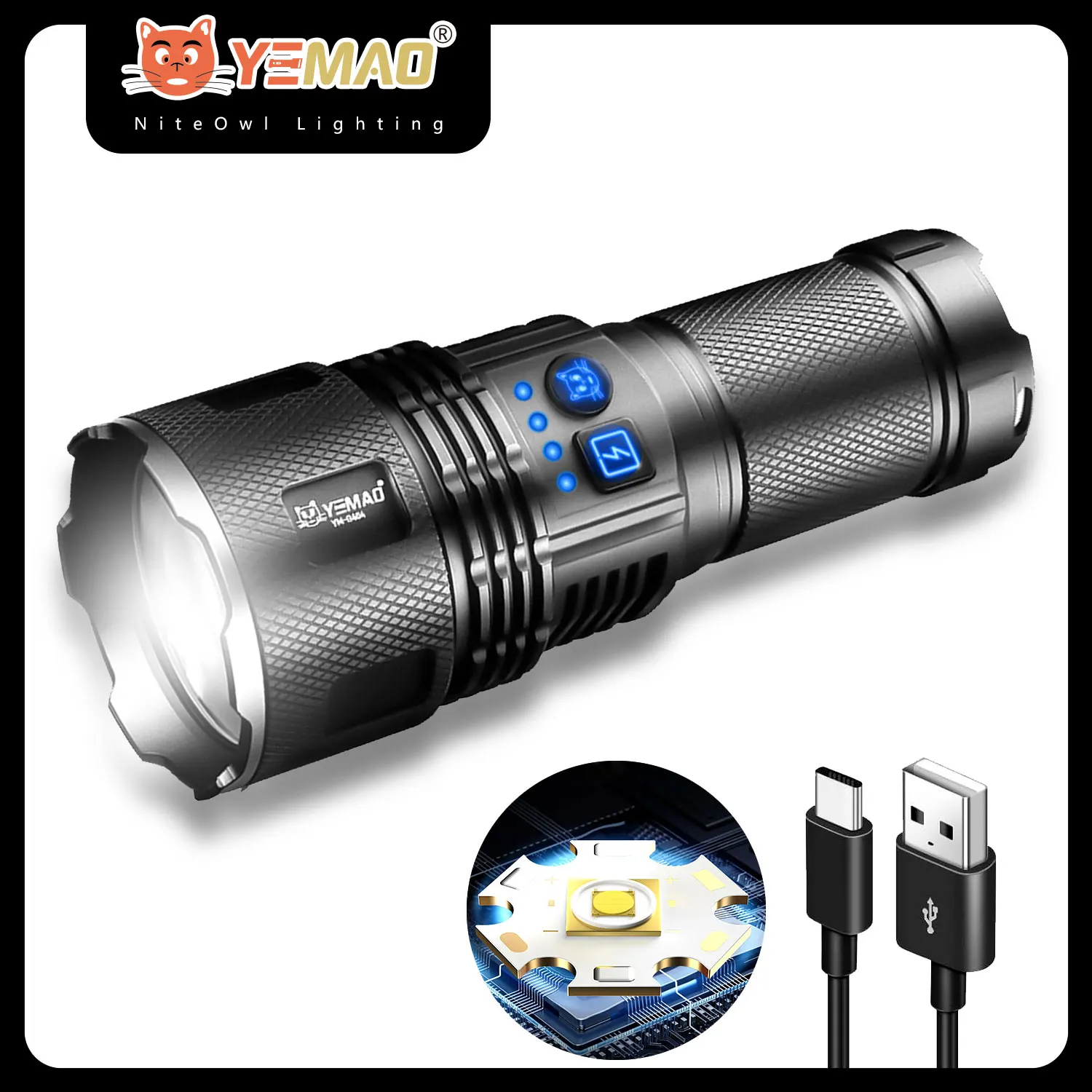 

30W YEMAO G404 Portable Strong Light Alloy Flashlight With Tricolor Lens Power Bank Rechargeable Emergency Telescopic Zoom Light