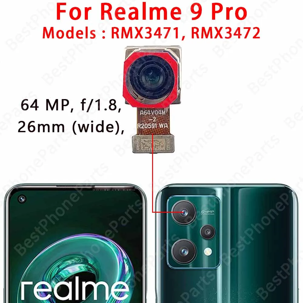 الكاميرا الخلفية الأمامية والخلفية لـ Realme 9 Pro 9Pro + 10 Realme10 4G وحدة الكاميرا الرئيسية التي تواجه قطع غيار الكابلات المرنة